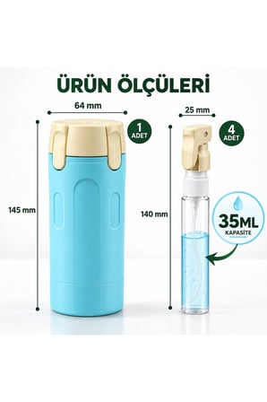 Seyahat Kiti - Makyaj Serum Diş Macunu Şampuan El Kremi Seyahat Kutusu - 4 Hazneli Seyahat Sıvı Dağıtıcı Şişe Seti