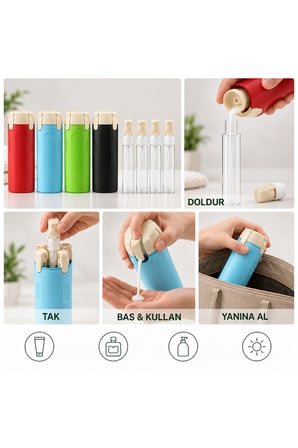 Seyahat Kiti - Makyaj Serum Diş Macunu Şampuan El Kremi Seyahat Kutusu - 4 Hazneli Seyahat Sıvı Dağıtıcı Şişe Seti