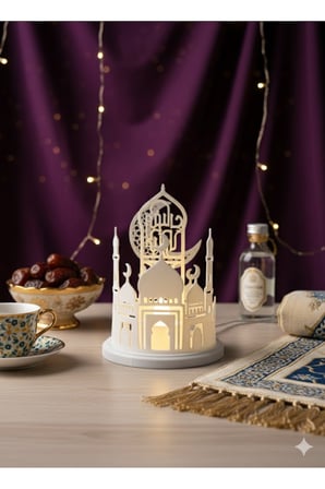 Ramazan Ayına Özel İşıklı Cami Dekoru 8X12 Cm – Led’Li Masaüstü Ramazan Süsü