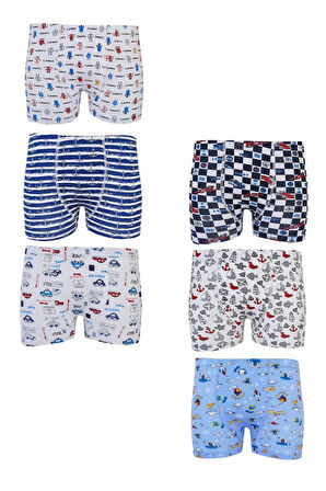 6lı Erkek Çocuk Renkli Boxer Desenli Baskılı Pamuklu Rahat
