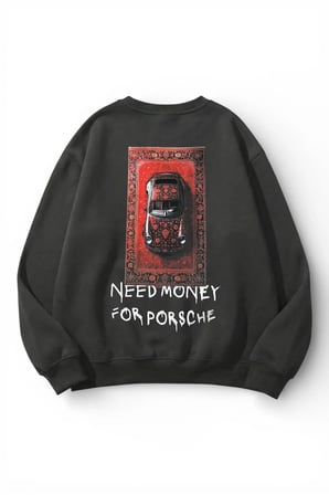 Unisex Yumuşak Dokulu Need Money Baskılı Tasarım Oversize 3 İplik Bisiklet Yaka Sweatshirt