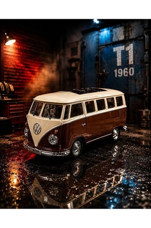 VolksWagen T1 Minibüs Diecast Model Araba Kahverengi Özel Standlı Klasik Nostaljik Minibüs