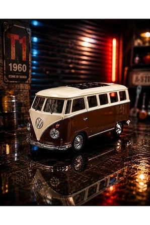 VolksWagen T1 Minibüs Diecast Model Araba Kahverengi Özel Standlı Klasik Nostaljik Minibüs