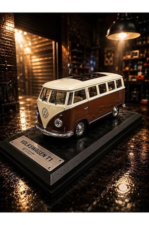 VolksWagen T1 Minibüs Diecast Model Araba Kahverengi Özel Standlı Klasik Nostaljik Minibüs