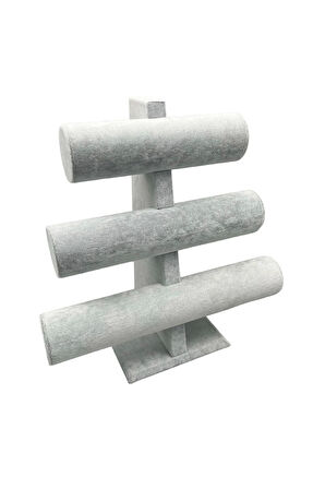 Yerli Üretim Süet Kumas Gri Renk Üçlü Kademeli 30/26cm Bileklik-saat Sergileme Standı