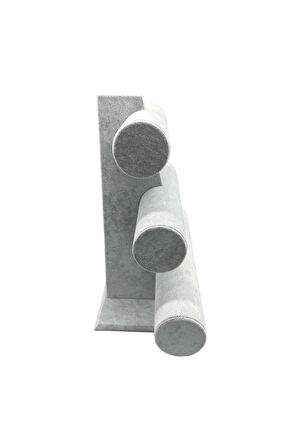 Yerli Üretim Süet Kumas Gri Renk Üçlü Kademeli 30/26cm Bileklik-saat Sergileme Standı