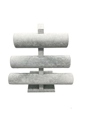 Yerli Üretim Süet Kumas Gri Renk Üçlü Kademeli 30/26cm Bileklik-saat Sergileme Standı