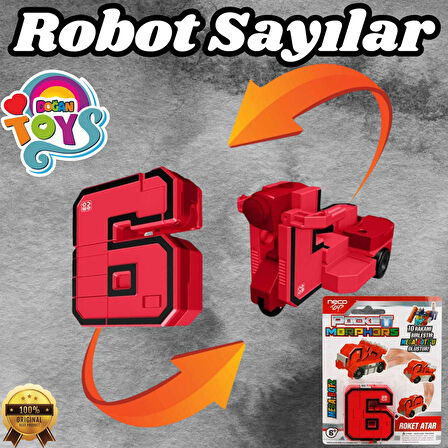 Pocket Morphers 6 Roket Atar - Roboto Dönüşen Sayılar - 6 Numara Robot - Transformers - Robot Sayı