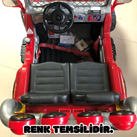 Kumandalı Çift Kişilik Mega Akülü Araba Siyah - 12 Volt İki Kişilik Akülü Araba Akülü JEEP - Mega Off Road Turbo Jeep