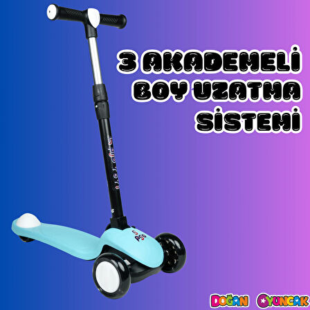 Lupa Katlanabilir Işıklı 3 Tekerlekli Turkuaz Scooter - Işıklı Scooter - Slikon Teker Scooter - Çocuk Scooter - İttir Git