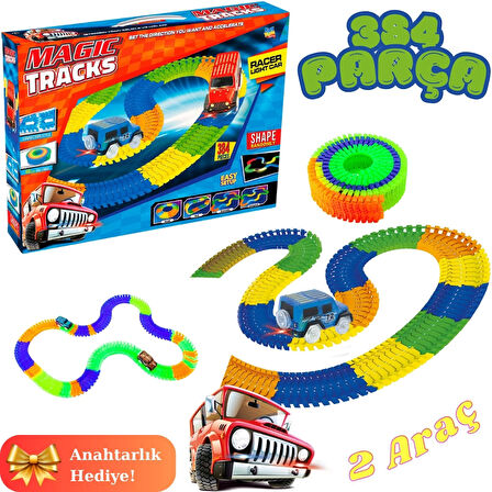 Magic Trucks 384 Parça Raylı Pist - Raylı Araç Oyuncak - Tren Oyuncak - Renkli Araç Yolu - Pist Set