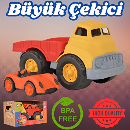 Lüx Sarı Büyük Çekici Kamyon - Plastik Çekici - Kırılmaz Oyuncak - Kırılmaz Çekici - Çekici Oyuncakları - Çekici Setleri