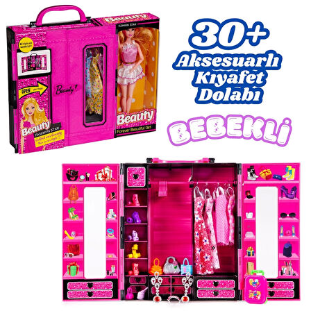 Beauty Aksesuarlı Bebekli Gardırop - Barbie Dolap - Barbie Giysi Dolabı - Barbie Gardırop - Gardrop