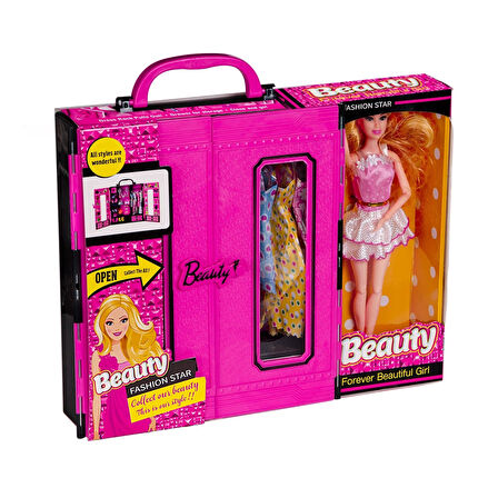 Beauty Aksesuarlı Bebekli Gardırop - Barbie Dolap - Barbie Giysi Dolabı - Barbie Gardırop - Gardrop