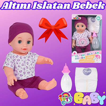 Naime Altını Islatan Et Bebek - Oyuncak Altını Islatan Bebek - Su İçen Bebek - Altına İşeyen Bebek - Mor