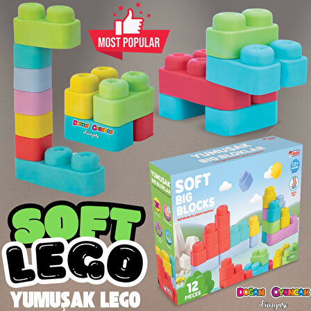 Yumuşak Soft Lego Seti 12 Parça - Büyük Yumuşak Bloklar - Büyük Soft Lego Oyuncakları - Yumuşak Lego - Soft Lego