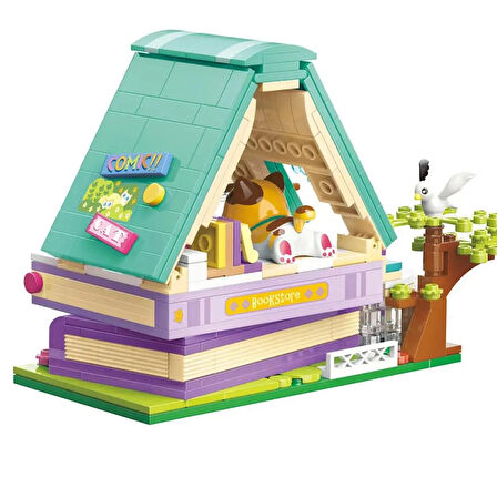 Mikro Blok Calico Cat Comic House Kedi Çizgi Roman Dükkanı 324 Parça - Lego Setleri - Keeppley Mini Lego - Keeppley Lego - Mikro Bloklar