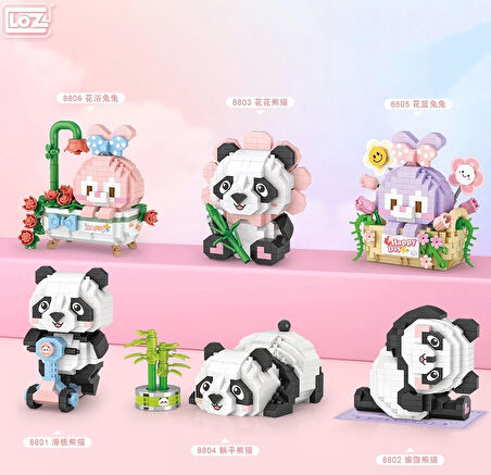 Mikro Blok Kaktüslü Sevimli Panda 340 Parça - Lego Setleri - Loz Mini Lego - Hayvan Lego - Loz Lego - Mikro Bloklar