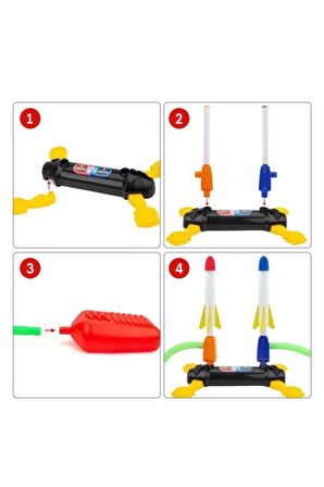 Air Rocket İkili Seti - Roket Oyuncak - 4 Roket Ve Havalı Roketatar - İkili Açık Hava Oyuncağı - Airrocket