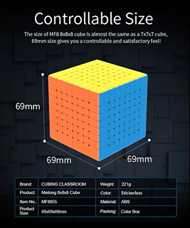 Orijinal MoYu Meilong 8x8 Küp - Moyu Speed Cube - Moyu 8x8 Zeka Küpü - Zeka Küpü - Rubik Küp