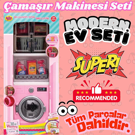 Çamaşır Makineli Banyo Seti - Modern Banyo Seti - Minyatür Ev Oyuncak Seti - Banyo Oyuncak Seti - Çamaşır Makinesi Oyuncak