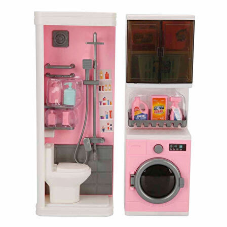 Tuvalet ve Çamaşır Makinesi Banyo Seti - Modern Banyo Seti - Minyatür Ev Oyuncak Seti - Banyo Oyuncak Seti - Klozet, Tuvalet, Çamaşır Makinesi Oyuncak