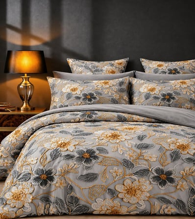 MORE HOME Çift Kişilik Yorgan Kılıfı + Yastık Kılıfı (Çarşafsız) Dijital Baskılı 5D Çiçek Desen