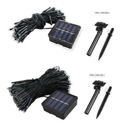 Solar Güneş Enerjili Dış Bahçe 8 Modlu 20Metre 200 Led Aydınlatma Çok Renkli 