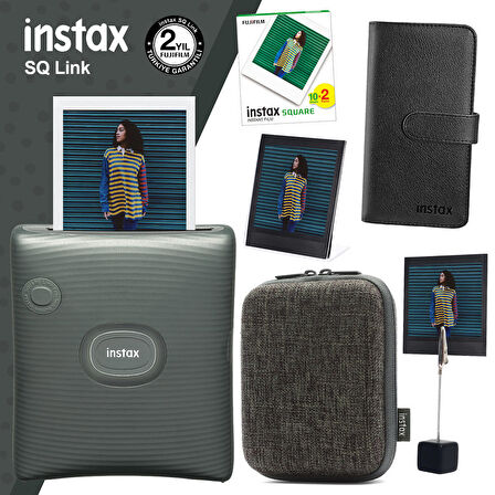 Instax SQ Link Yeşil Yazıcı 20li Square Film Kılıf Albüm Pleksi Çerçeve ve Kıskaçlı Stand