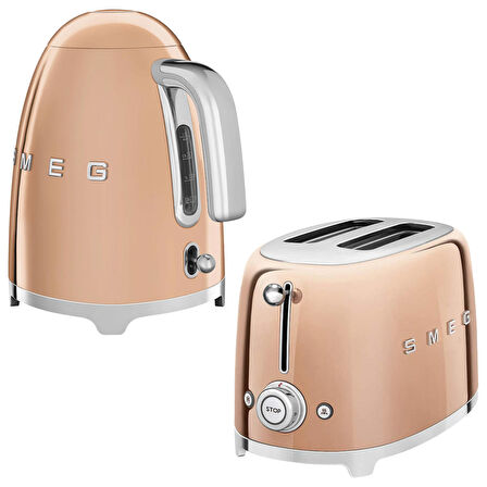 Smeg 50'S Style Special Edition Rose Gold Kettle ve 1x2 Ekmek Kızartma Makinesi Seti