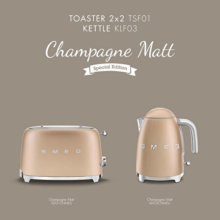 Smeg 50'S Style Special Edition Mat Gold Kettle ve 1x2 Ekmek Kızartma Makinesi Seti