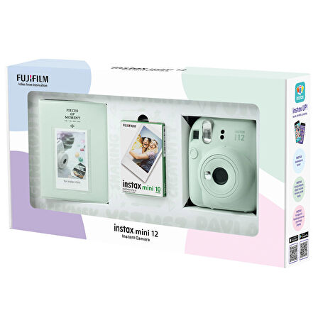 Instax mini 12 Yeşil Fotoğraf Makinesi 10'lu Film ve PVC Albüm Bundle Box