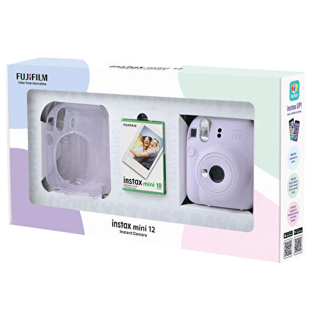 Instax mini 12 Lila Fotoğraf Makinesi 10'lu Film ve Pleksi Kılıf Bundle Box