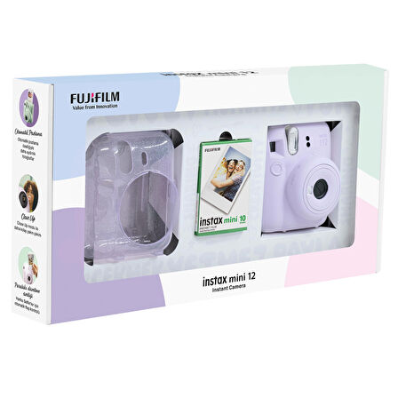 Instax mini 12 Lila Fotoğraf Makinesi 10'lu Film ve Pleksi Kılıf Bundle Box