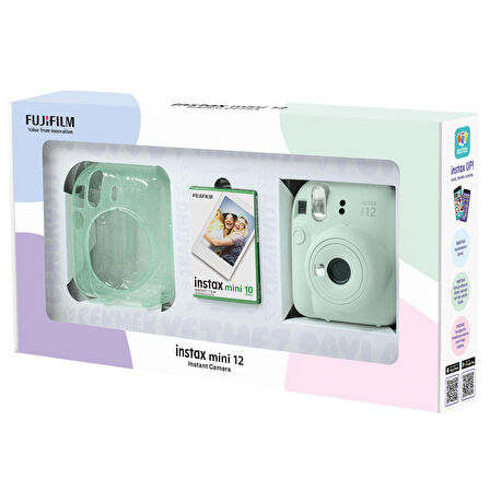 Instax mini 12 Yeşil Fotoğraf Makinesi 10'lu Film ve Pleksi Kılıf Bundle Box