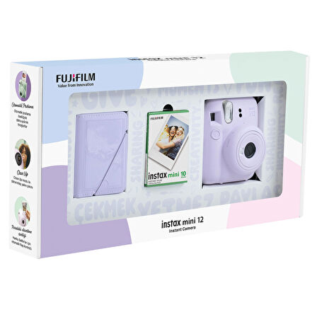 Instax mini 12 Lila Fotoğraf Makinesi 10'lu Film ve 28'li Mini Albüm Bundle Box