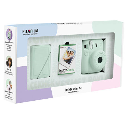 Instax mini 12 Yeşil Fotoğraf Makinesi 10'lu Film ve 28'li Mini Albüm Bundle Box