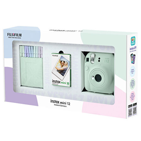 Instax mini 12 Yeşil Fotoğraf Makinesi 10'lu Film ve Mandal Bundle Box