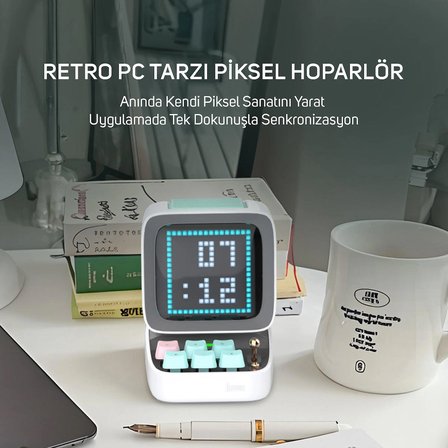 Divoom Ditoo Pro Beyaz Bluetooth Hoparlör ve Times Gate Dijital Led Ekran Seti