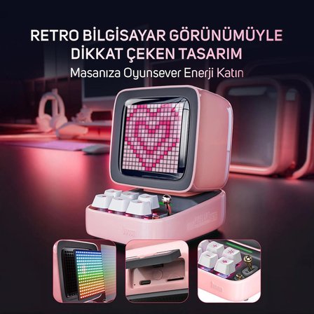 Divoom Ditoo Pro Pembe Bluetooth Hoparlör ve Times Gate Dijital Led Ekran Seti
