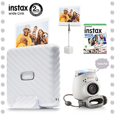 Instax Wide Link Beyaz Akıllı Telefon Yazıcısı ve Pal Beyaz Dijital Kamera Seti