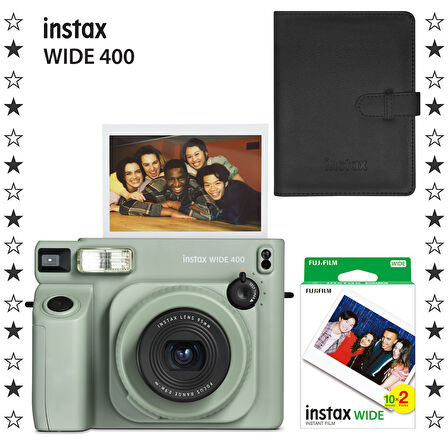 Instax Wide 400 Yeşil Fotoğraf Makinesi 20'li Film ve Deri Albüm Hediye Seti