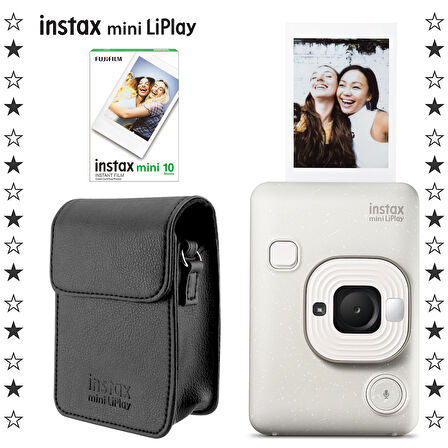 Instax mini LiPlay Hybrid Misty White Fotoğraf Makinesi 10'lu Film ve Deri Kılıf Hediye Seti