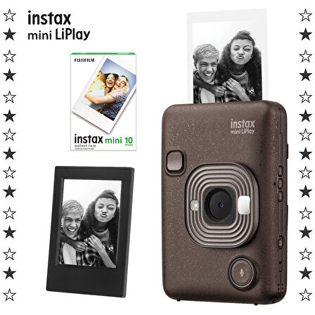 Instax mini LiPlay Hybrid Deep Bronze Fotoğraf Makinesi-10'lu Film ve Çerçeve Hediye Seti