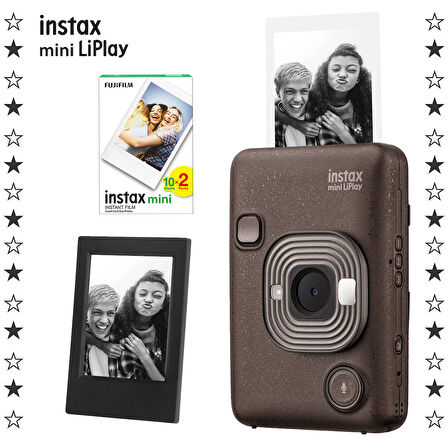 Instax mini LiPlay Hybrid Deep Bronze Fotoğraf Makinesi-20'li Film ve Çerçeve Hediye Seti