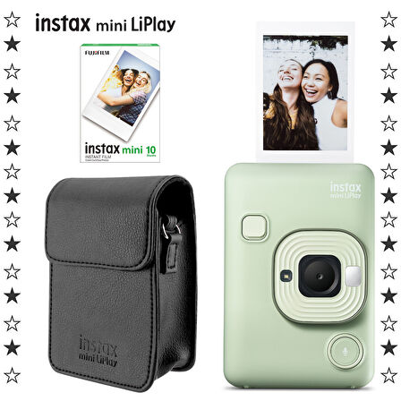 Instax mini LiPlay Hybrid Matcha Green Fotoğraf Makinesi 10'lu Film ve Deri Kılıf Hediye Seti