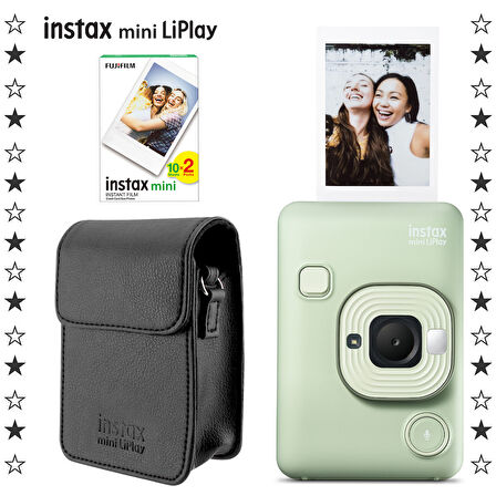 Instax mini LiPlay Hybrid Matcha Green Fotoğraf Makinesi 20'li Film ve Deri Kılıf Hediye Seti