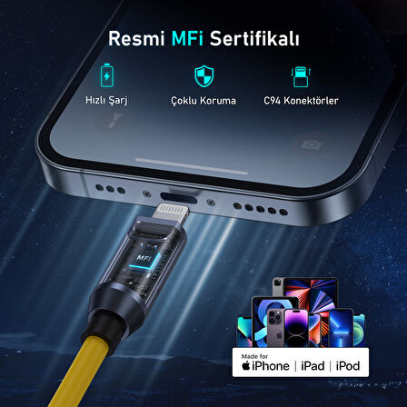 Aohi The Future Silky USB-C to USB-C Apple Lightning Modüler Uzayabilen 2,6m 480Mbps 240W PD 3.1 MFI Lisanslı Süper Hızlı Şarj/Data Kablo Seti