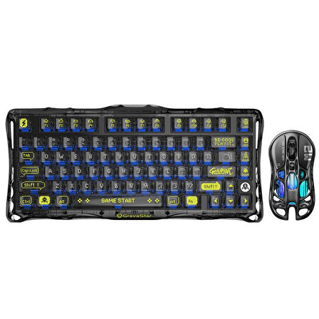 GravaStar Mercury K1 Lite+M2 Kablosuz Rgb Işıklı Mekanik Q Gaming Klavye ve Optik Mouse Seti, Siyah