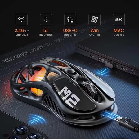 GravaStar Mercury K1 Lite+M2 Kablosuz Rgb Işıklı Mekanik Q Gaming Klavye ve Optik Mouse Seti, Siyah